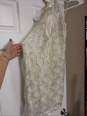 12th Tribe Cream Sequin Halter Mini Dress- Bridal Era